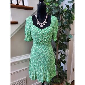 No Boundaries Womens Green White Floral 100% Rayon V Neck Sheath Dress Small